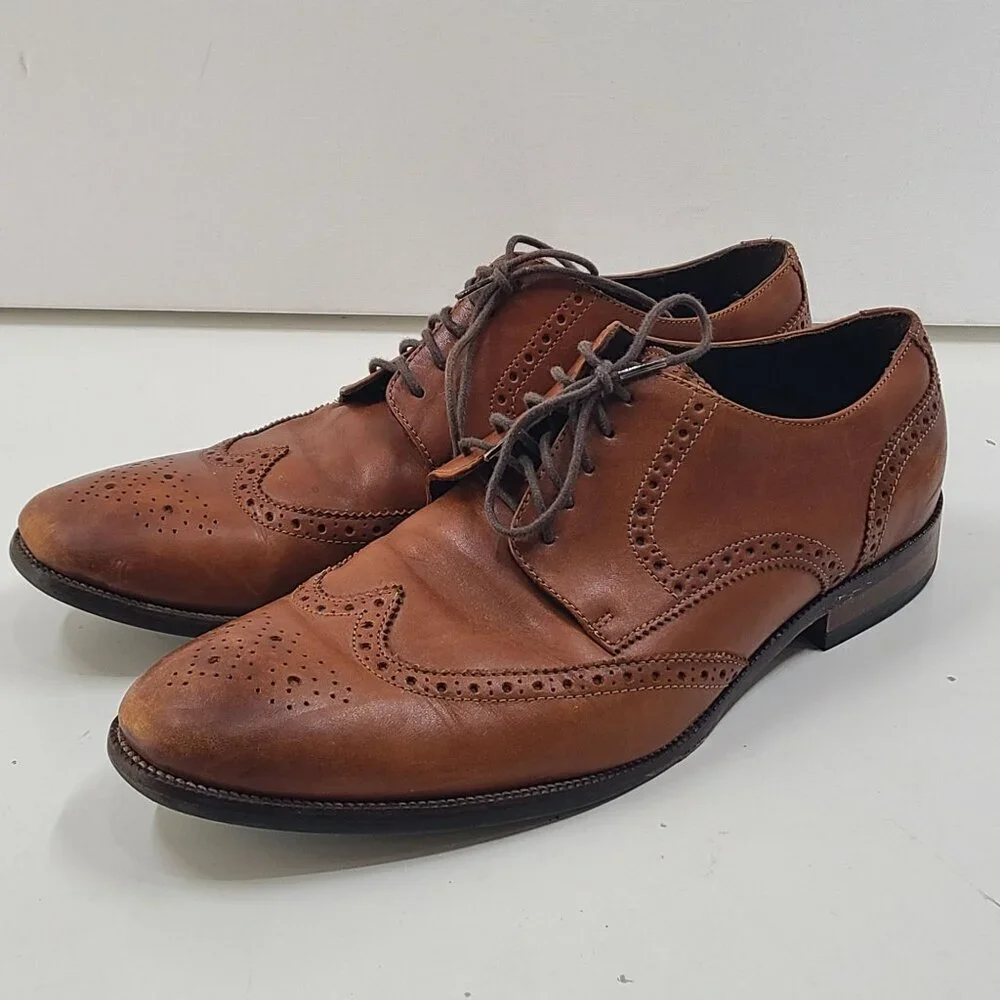 Cole Haan Harrison Grand OS Wingtip Dress Shoes Burnised British Tan Sz 11.5